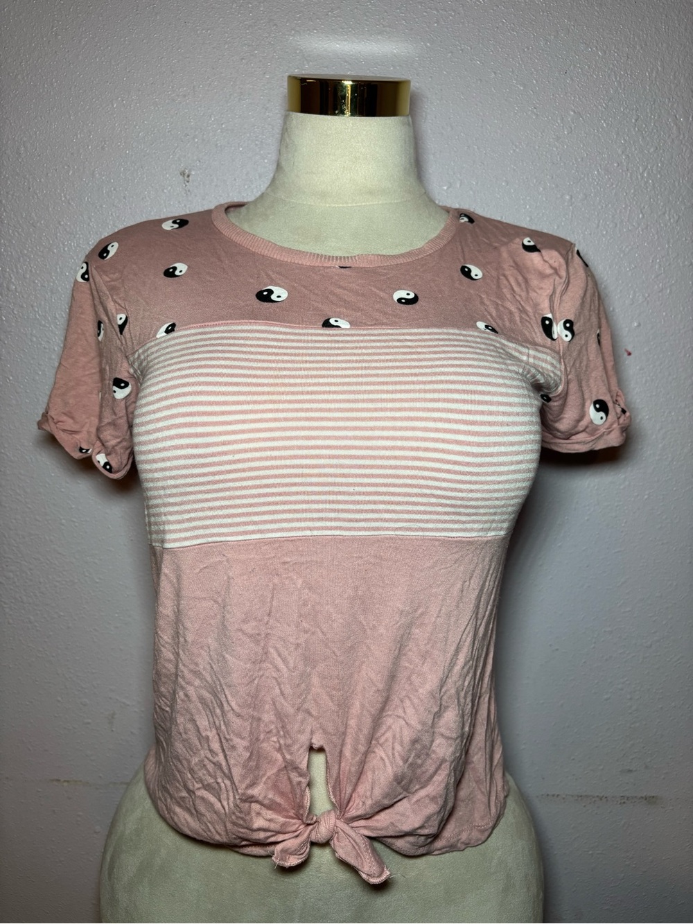 No Boundaries Pink Yin Yang Tie-Front Crop Top
